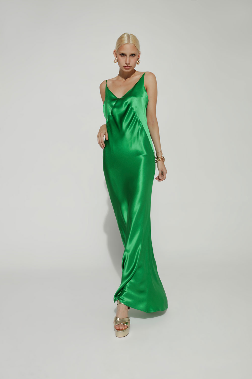 Slip dress verde Slipdress seda natural verde - Womance