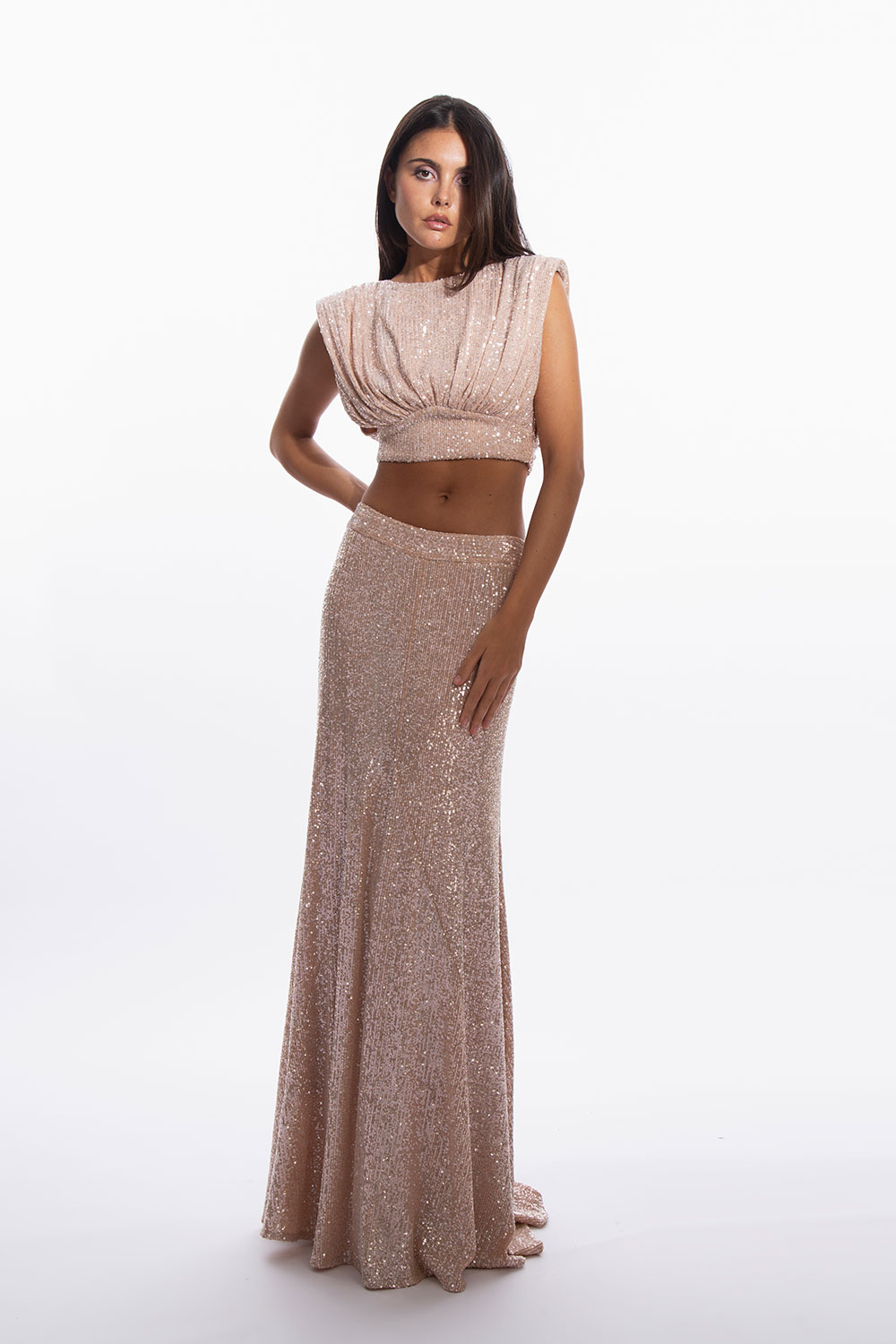 Long nude sequin skirt for guest - Womance